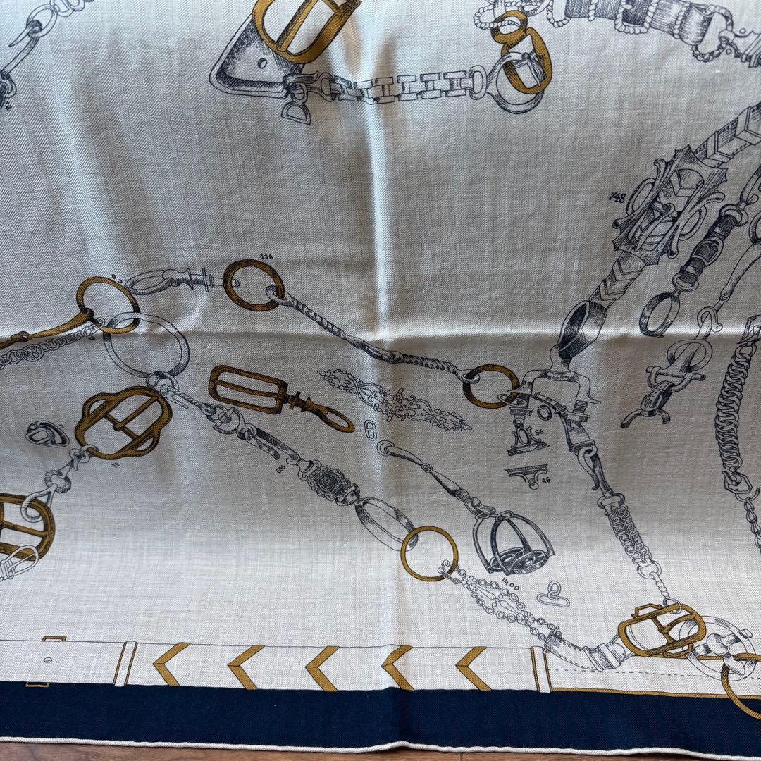 エルメス カレジェアン 140 シュヴォー・デシェネ カシミヤ ネイビー