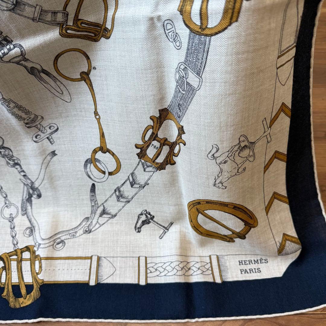 エルメス カレジェアン 140 シュヴォー・デシェネ カシミヤ ネイビー