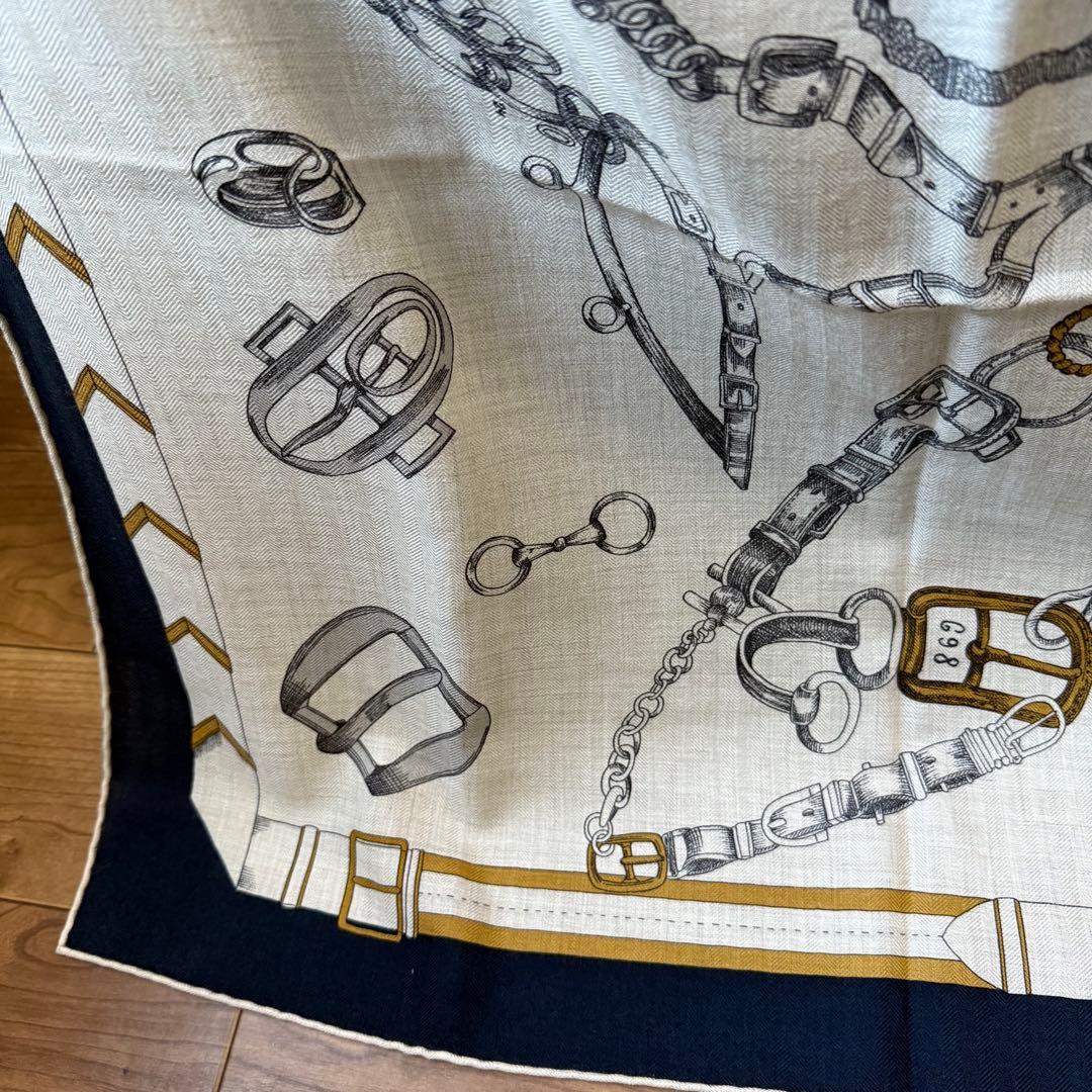 エルメス カレジェアン 140 シュヴォー・デシェネ カシミヤ ネイビー