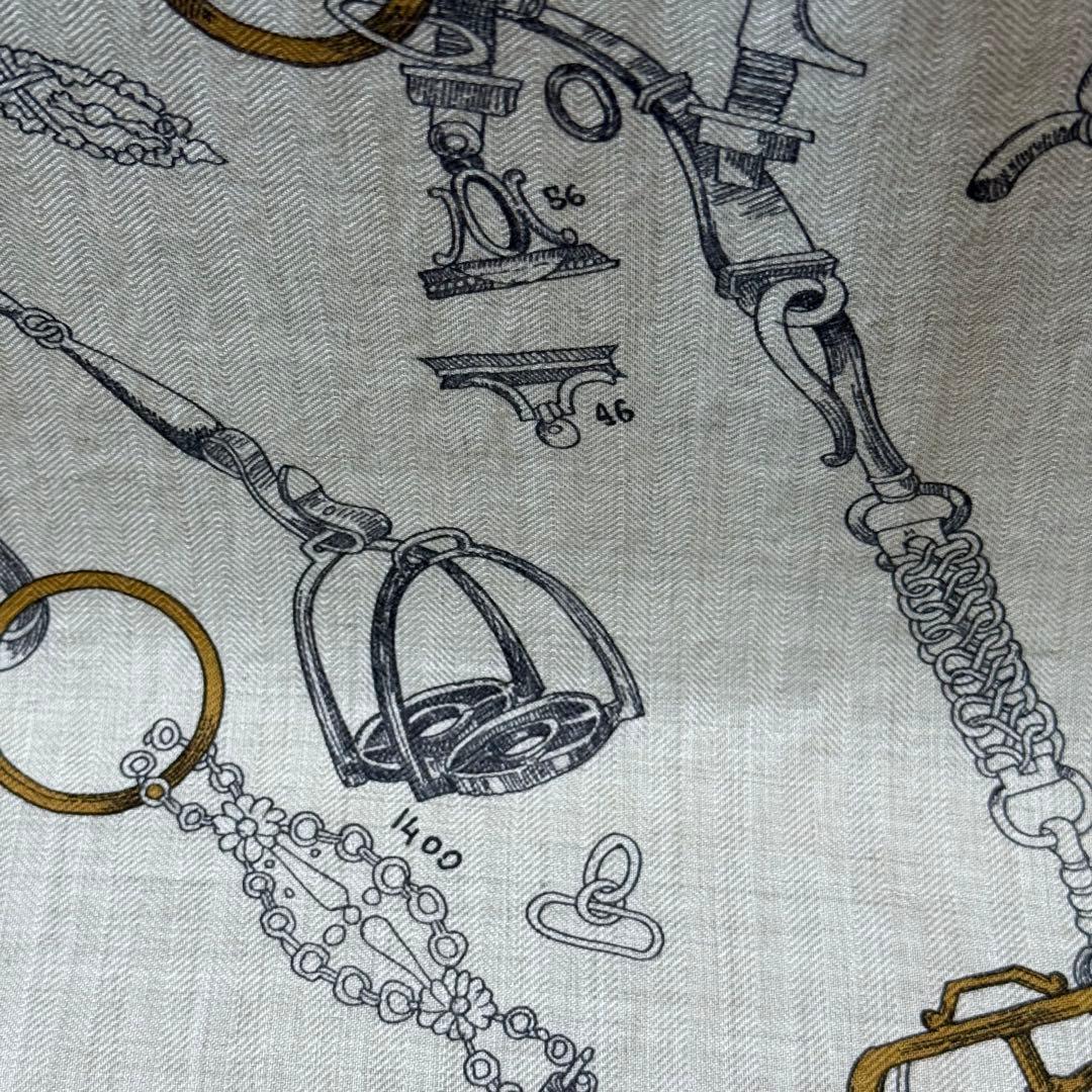 エルメス カレジェアン 140 シュヴォー・デシェネ カシミヤ ネイビー