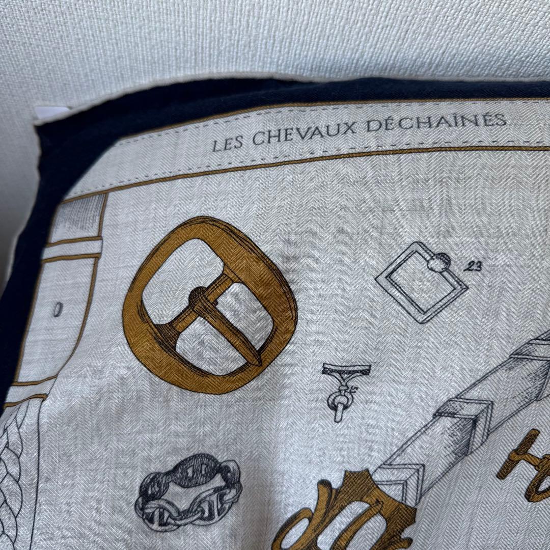 エルメス カレジェアン 140 シュヴォー・デシェネ カシミヤ ネイビー