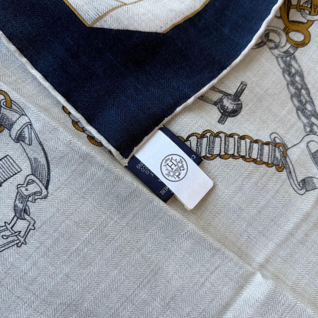 エルメス カレジェアン 140 シュヴォー・デシェネ カシミヤ ネイビー