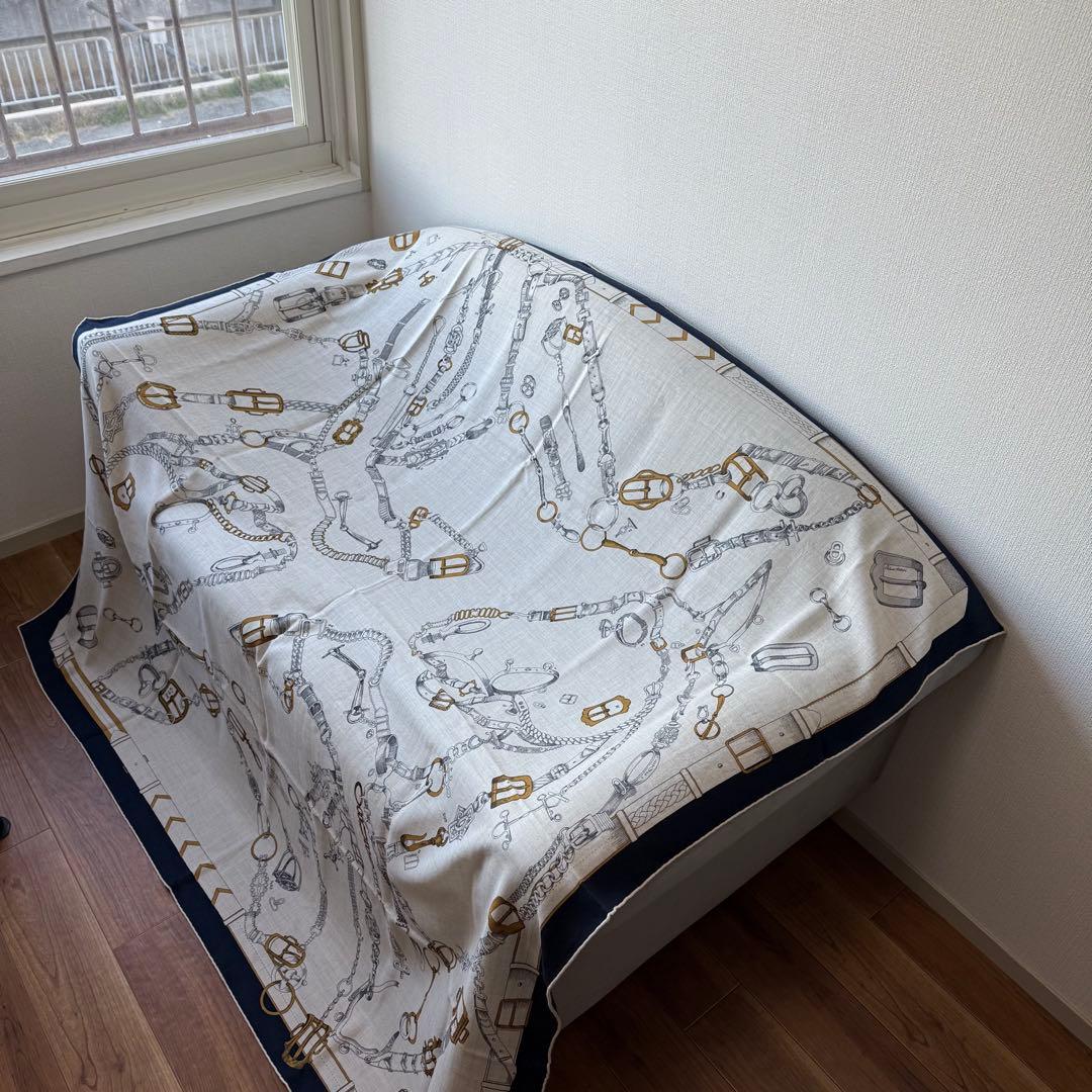 エルメス カレジェアン 140 シュヴォー・デシェネ カシミヤ ネイビー