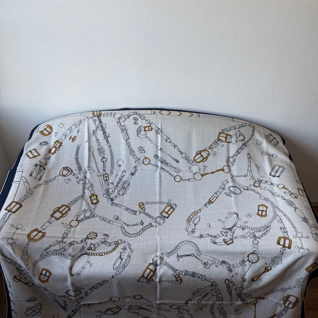 エルメス カレジェアン 140 シュヴォー・デシェネ カシミヤ ネイビー