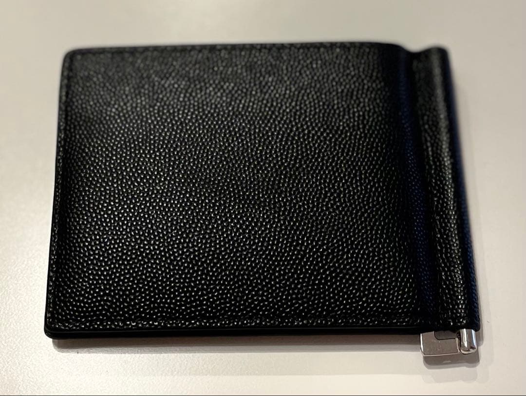 サンローラン 二つ折り財布 マネークリップ キャビアスキン メンズ 黒 箱あり