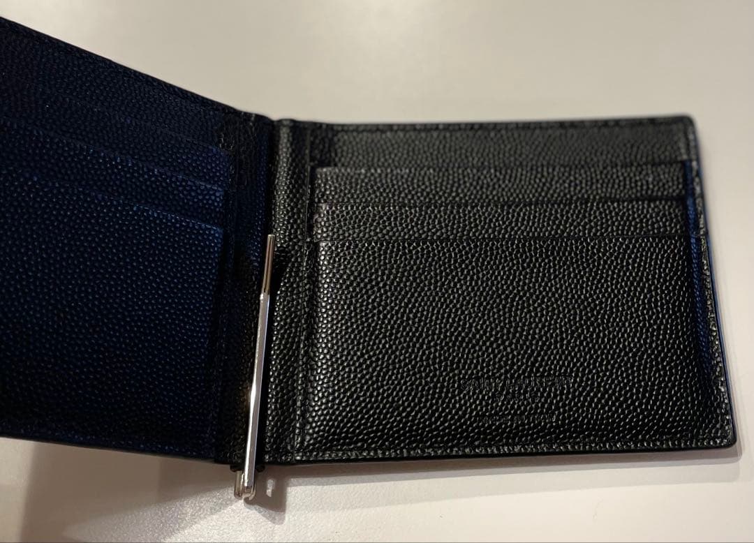 サンローラン 二つ折り財布 マネークリップ キャビアスキン メンズ 黒 箱あり