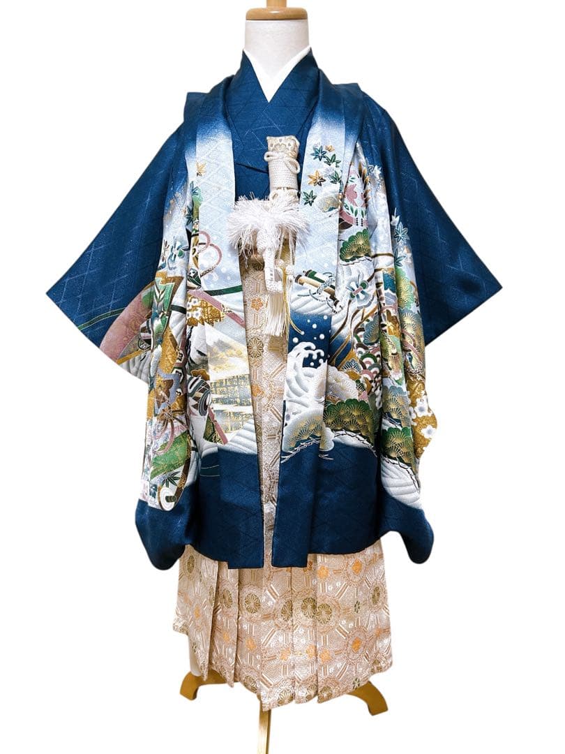 豪華刺繍入り羽織♡七五三　5歳　男の子　フルセット　一式　紺地　鷹