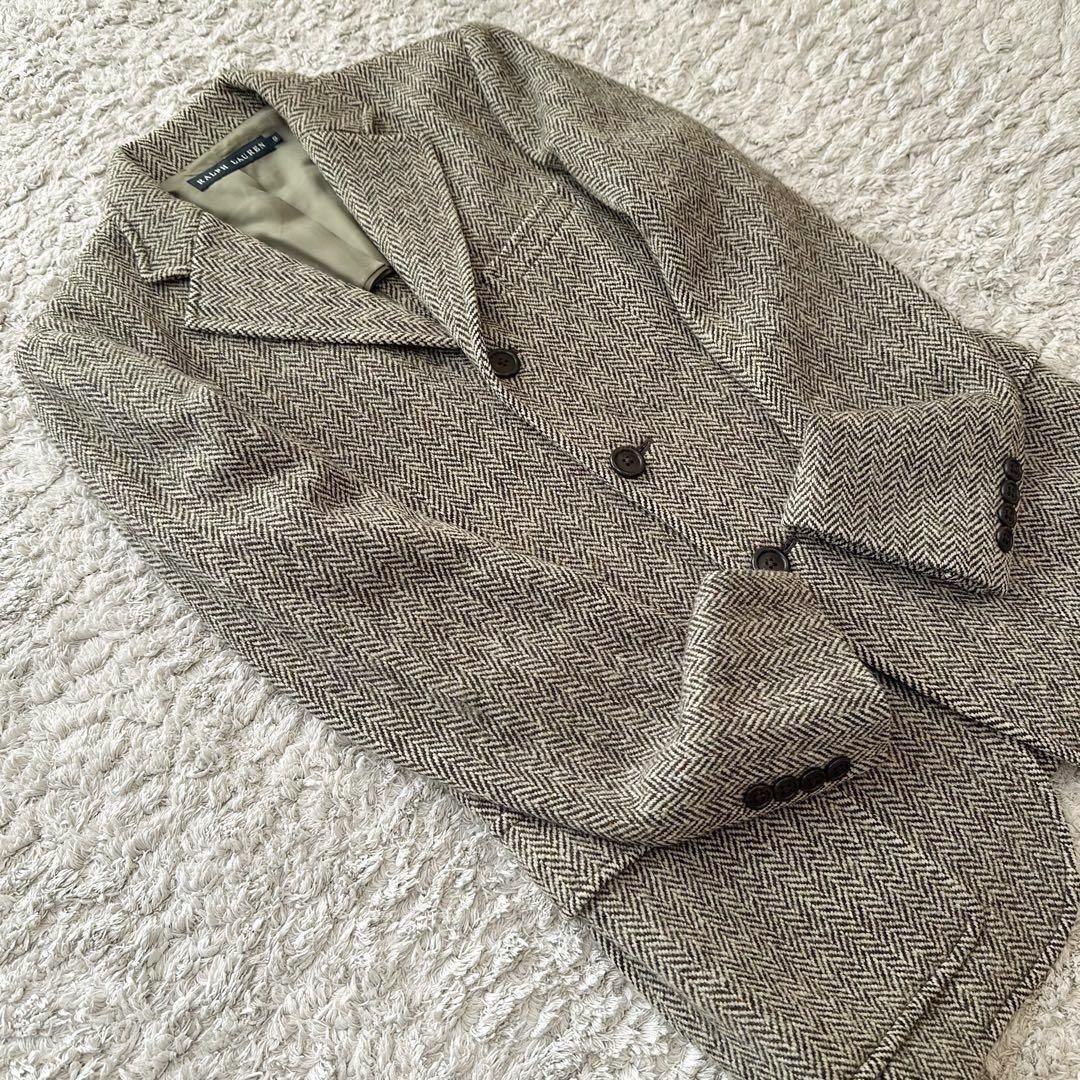 ラルフローレン【カシミヤ混ツイード／ヘリンボーン＆ネップ】テーラードジャケット