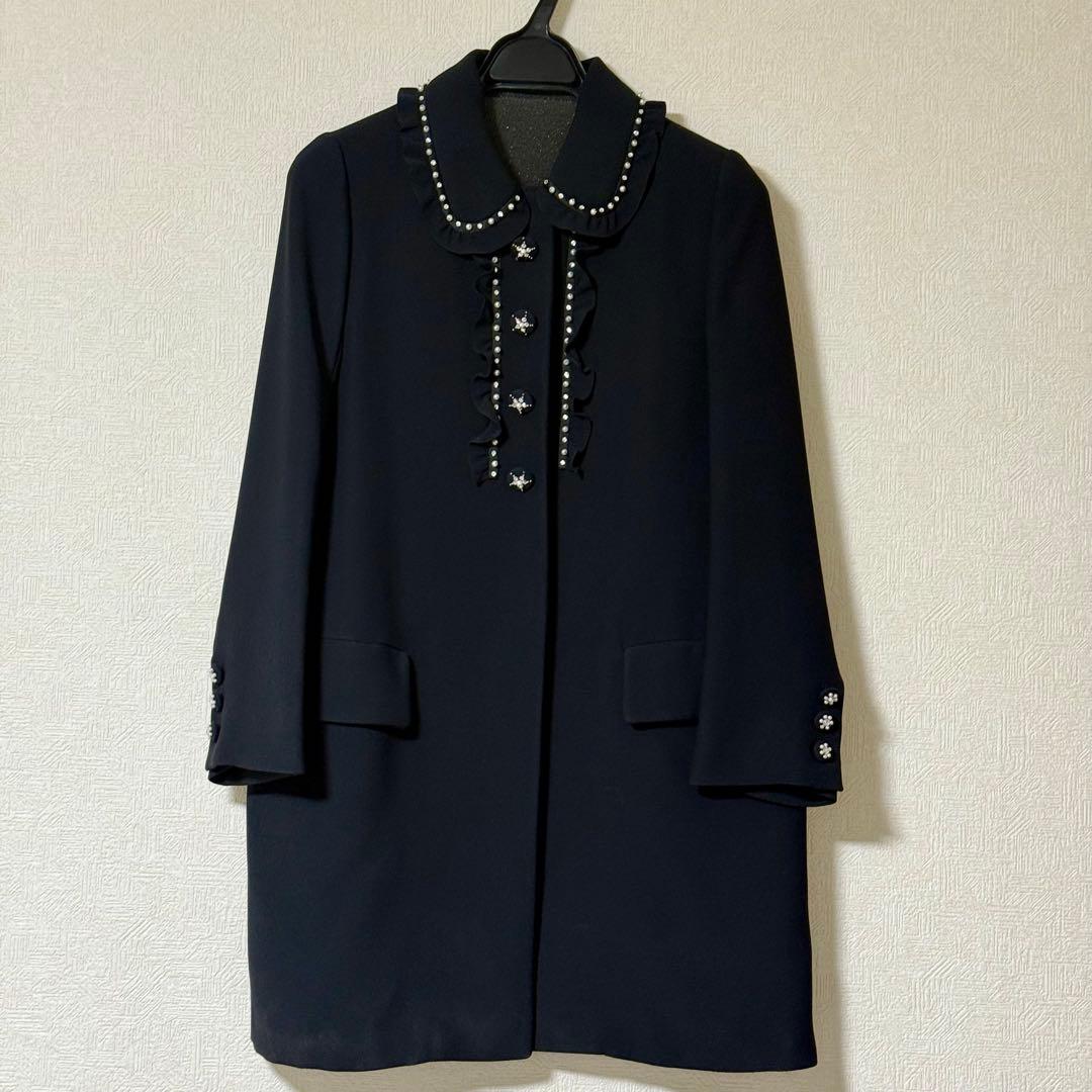 Xmasセール: miu miu ミュウミュウ フリル付き黒チェスターコート