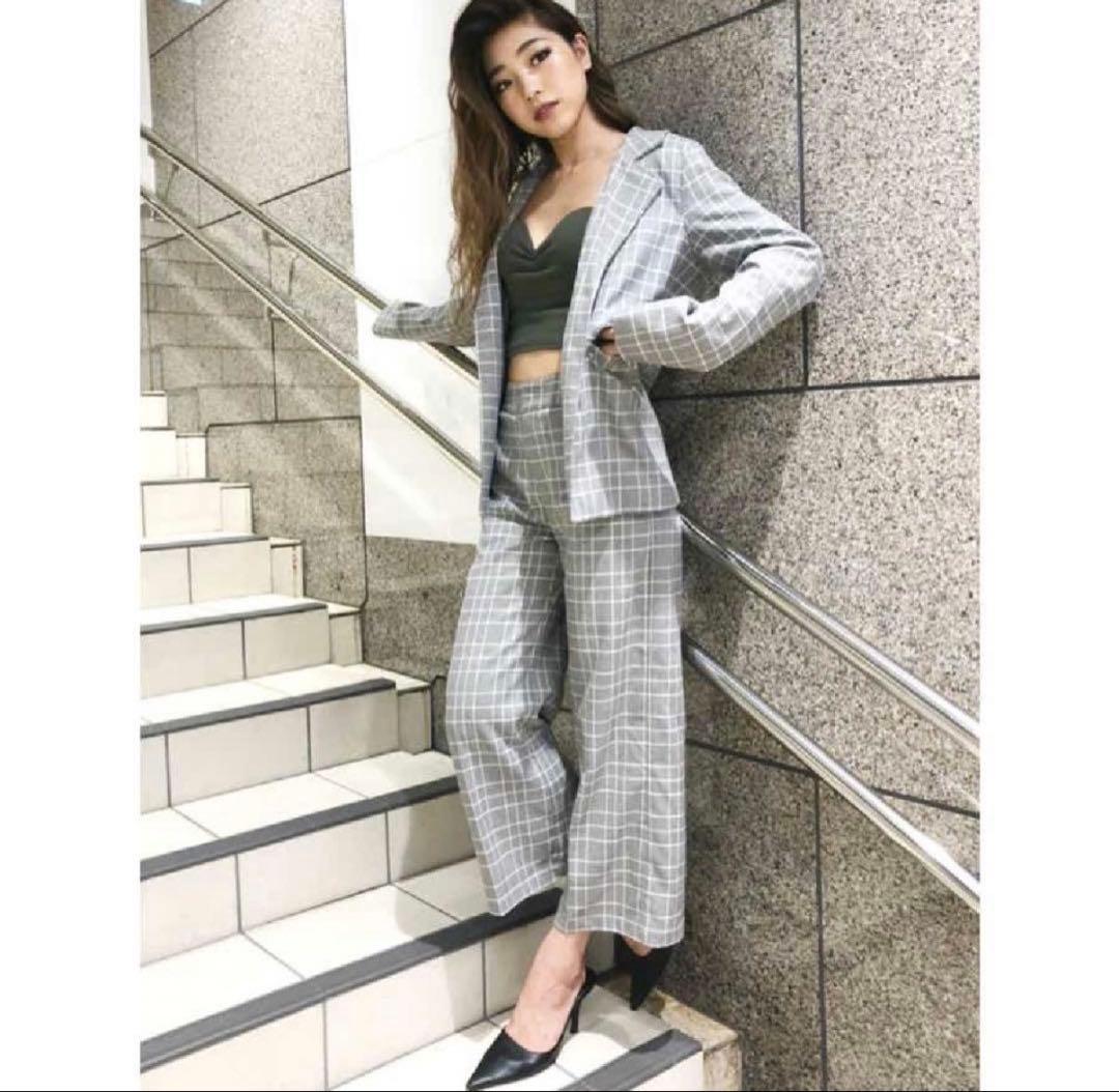 【新品】GYDA レイヤードチェックジャケット+ワイドパンツ