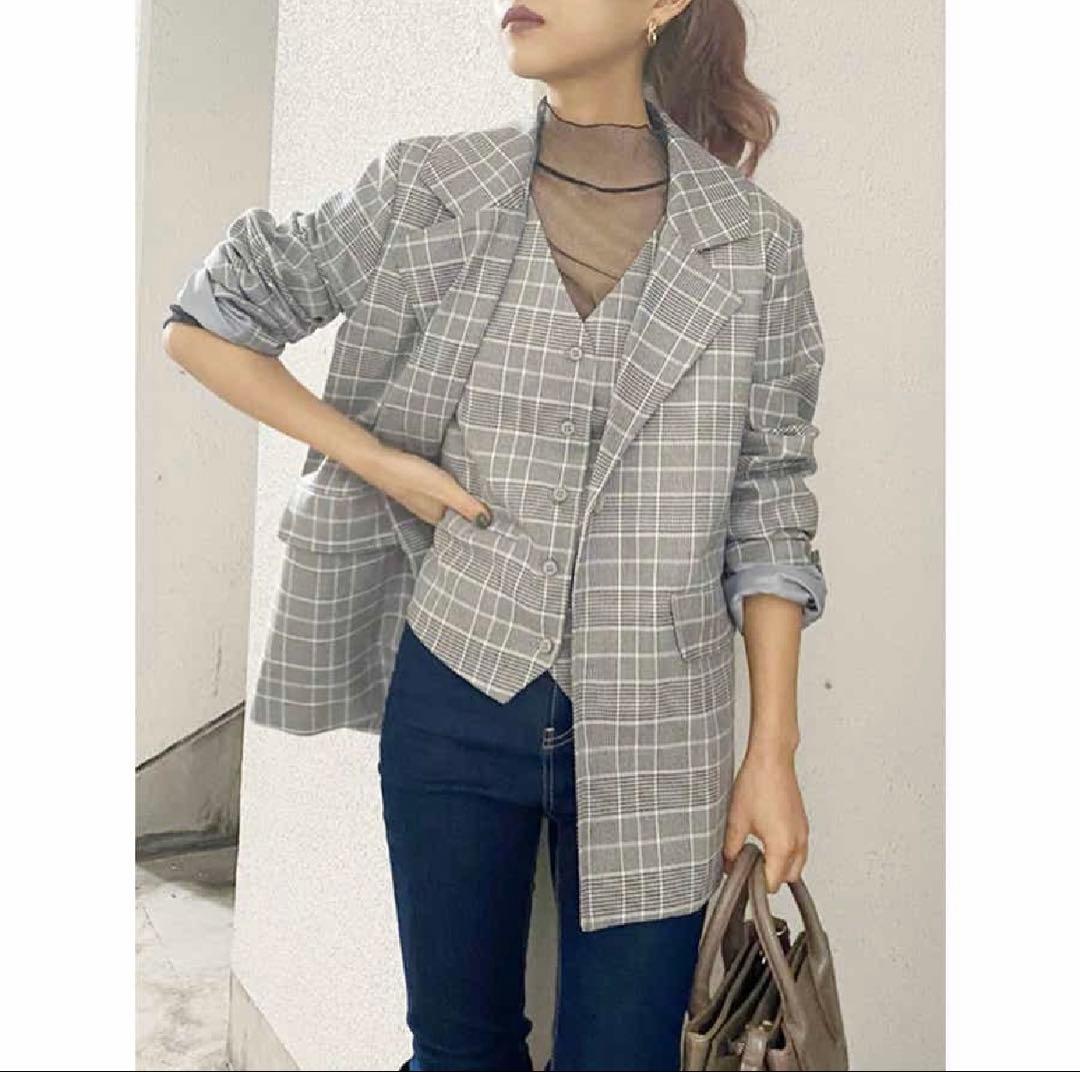 【新品】GYDA レイヤードチェックジャケット+ワイドパンツ