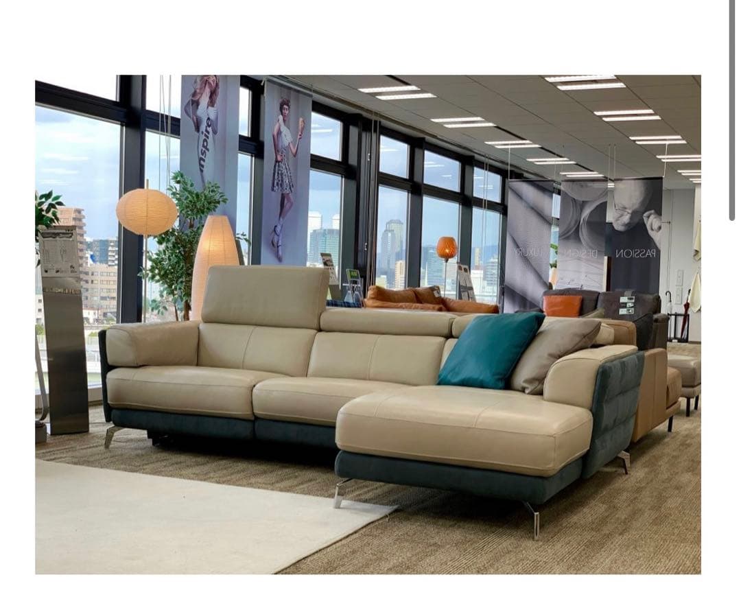 首都圏送無料〜ワタリジャパン 35万極上　本革　コーナー　ソファ　オフホワイト