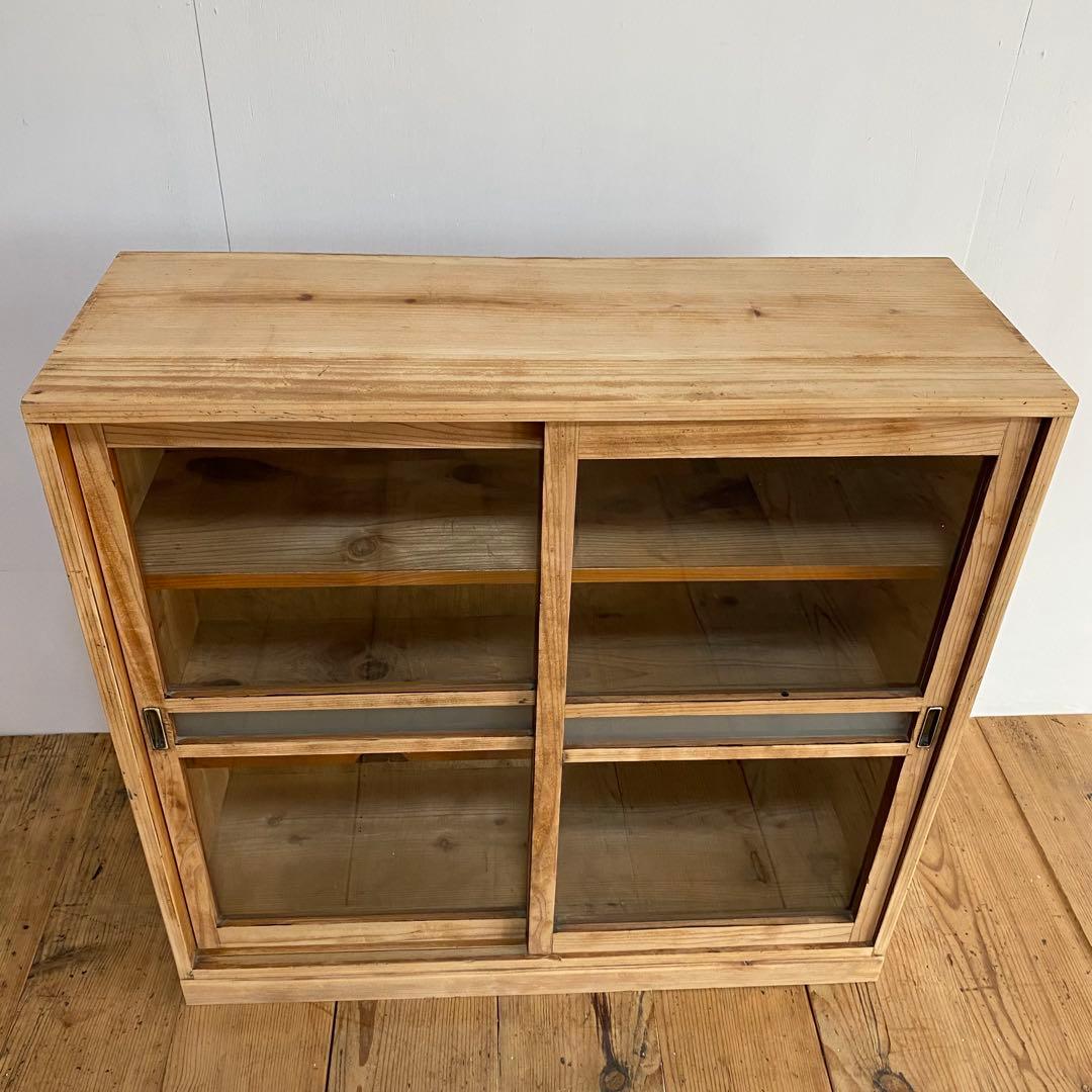 アンティーク ガラス 戸棚 キャビネット 食器棚 本棚 飾り棚 無塗装z