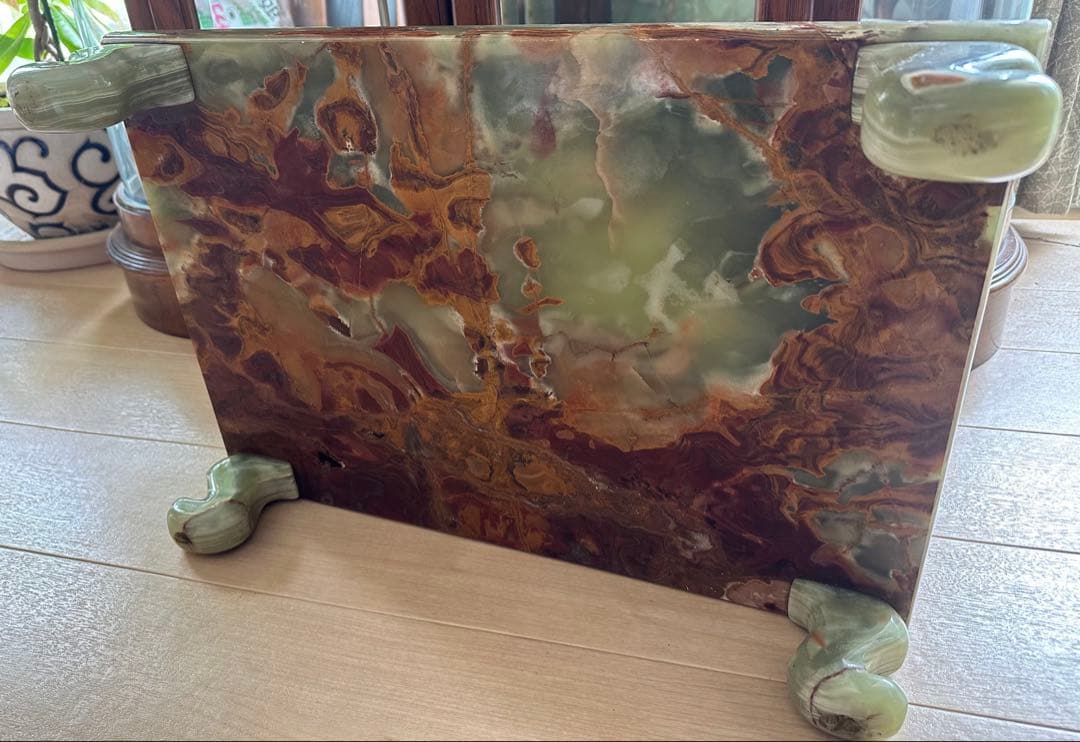 天然石 グリーンオニックス　四脚付き　花台　置台