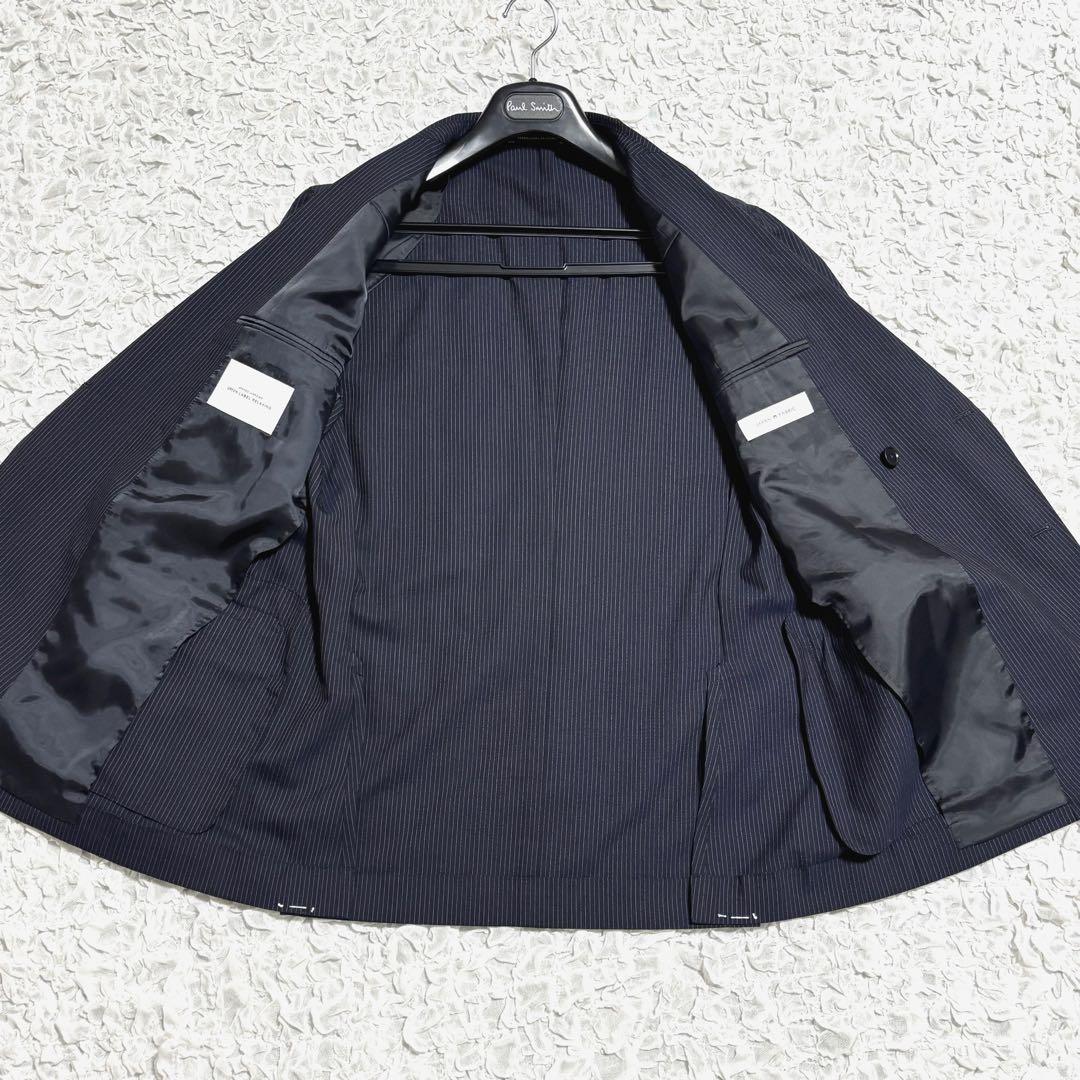 美品 グリーンレーベルリラクシング スーツ ダブル 6B ストライプ ネイビー