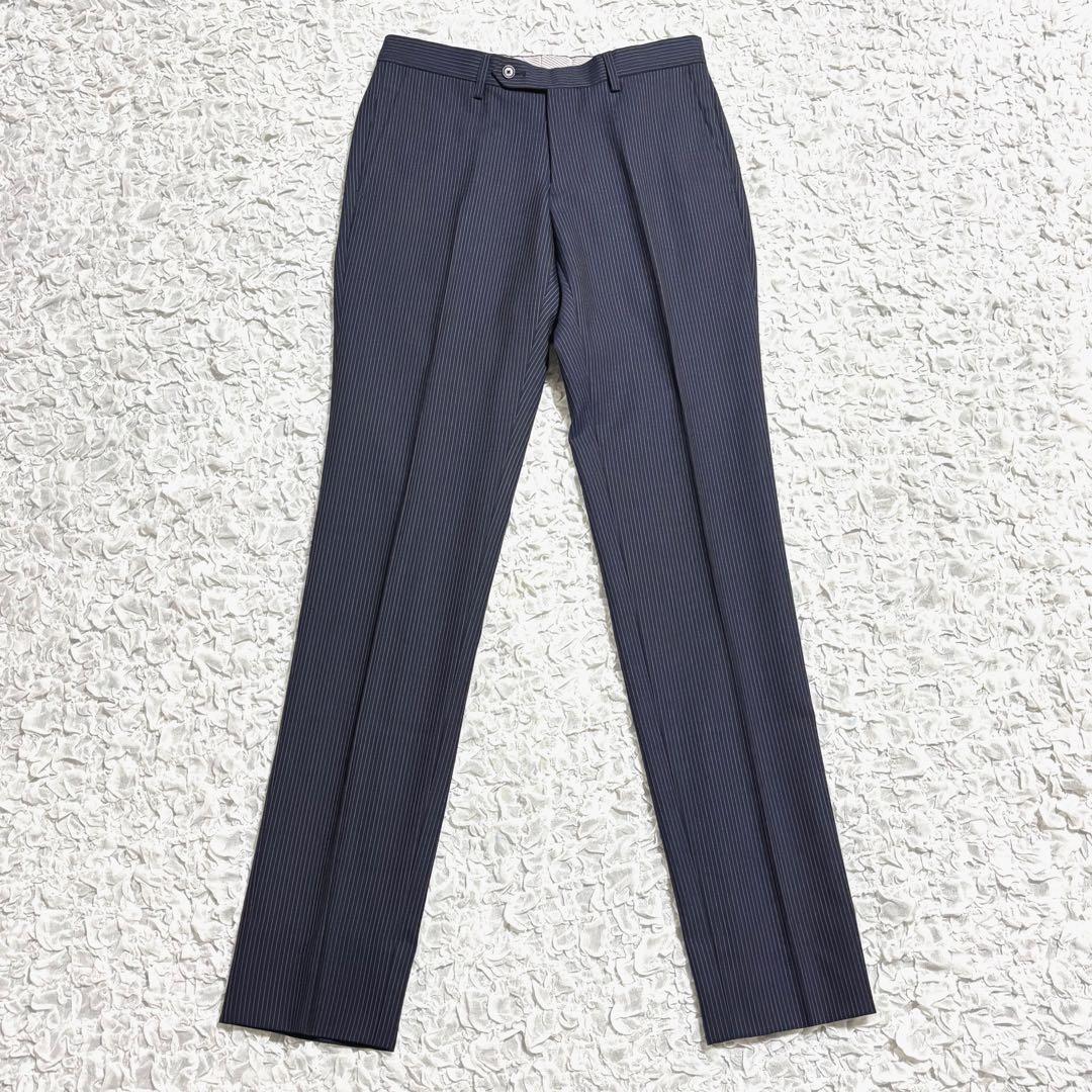 美品 グリーンレーベルリラクシング スーツ ダブル 6B ストライプ ネイビー