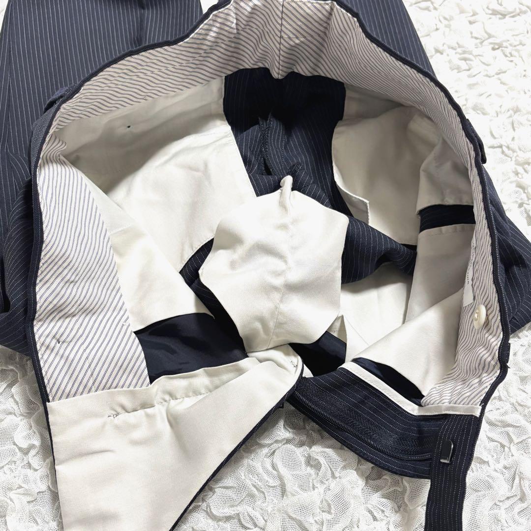 美品 グリーンレーベルリラクシング スーツ ダブル 6B ストライプ ネイビー