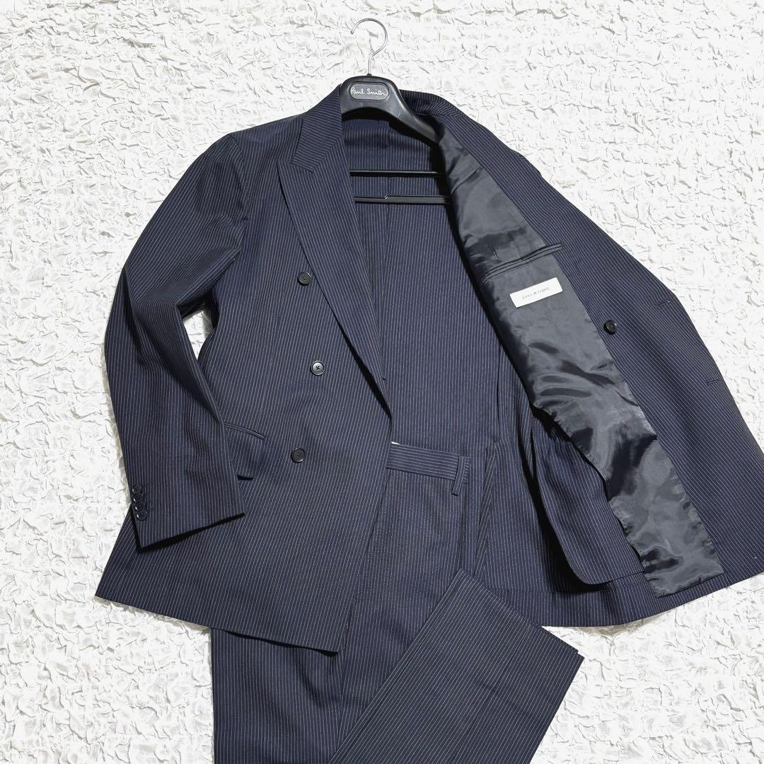 美品 グリーンレーベルリラクシング スーツ ダブル 6B ストライプ ネイビー