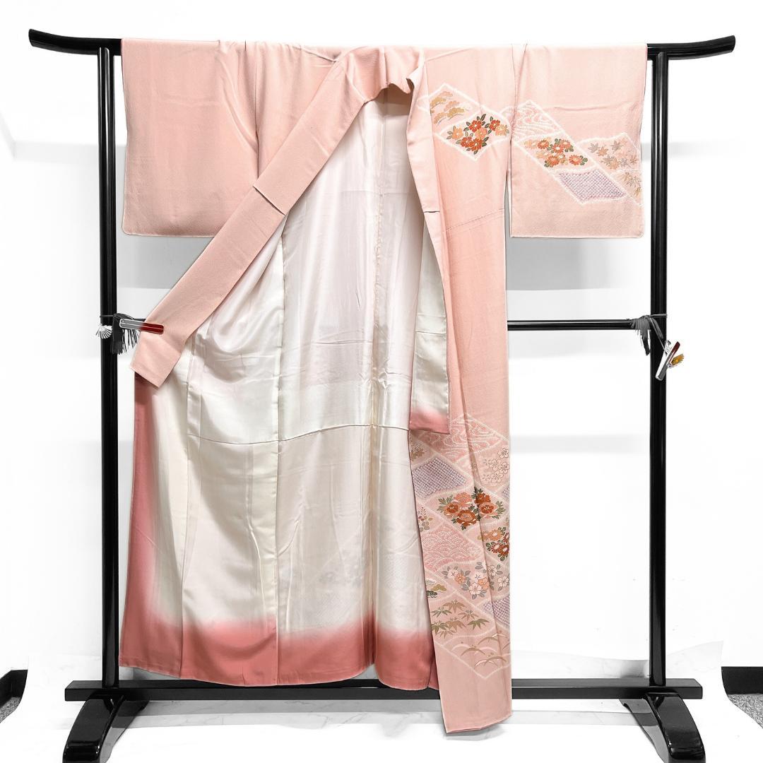 付け下げ　絞り　金彩　松竹梅　菊　桜　牡丹　芝草　着物　122b d ms