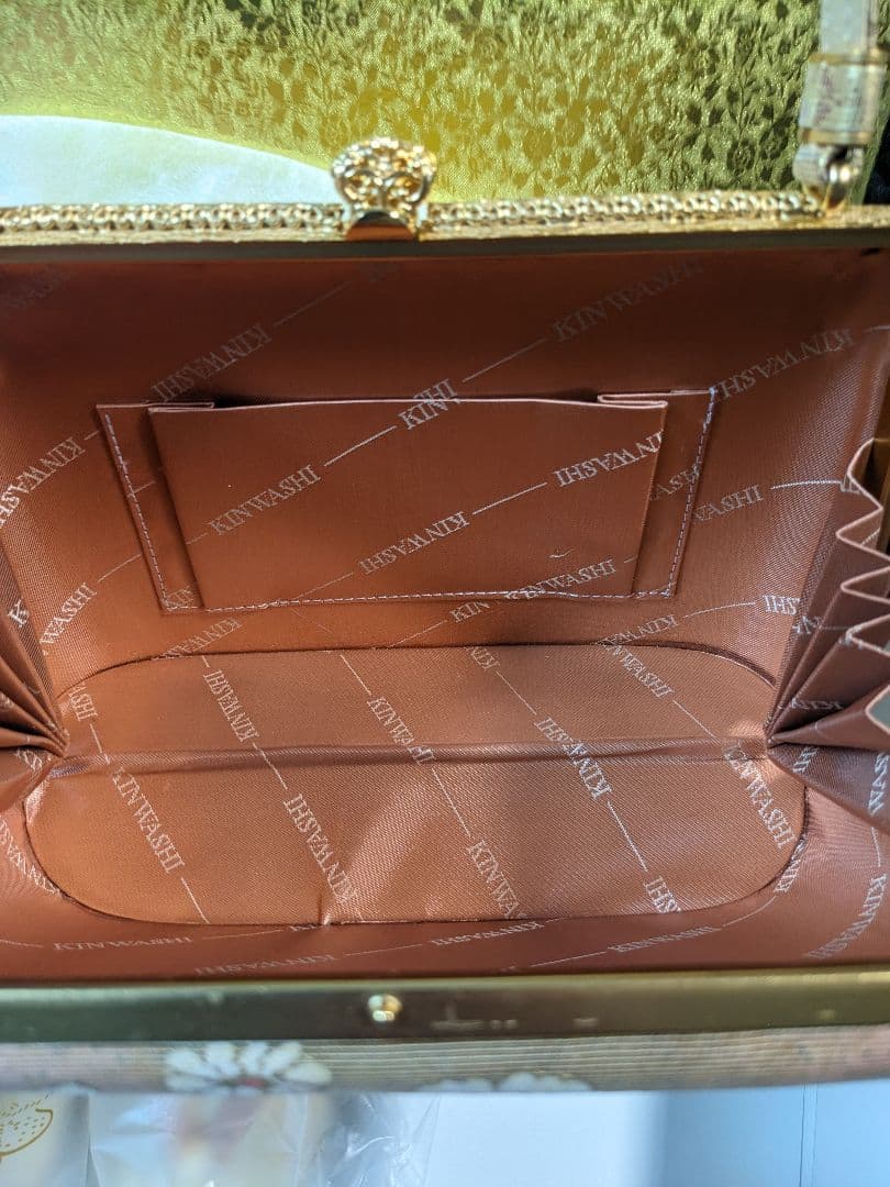 極美品 キンワシ印 ピンクゴールド 花柄刺繍 和装用バッグ 履物セット