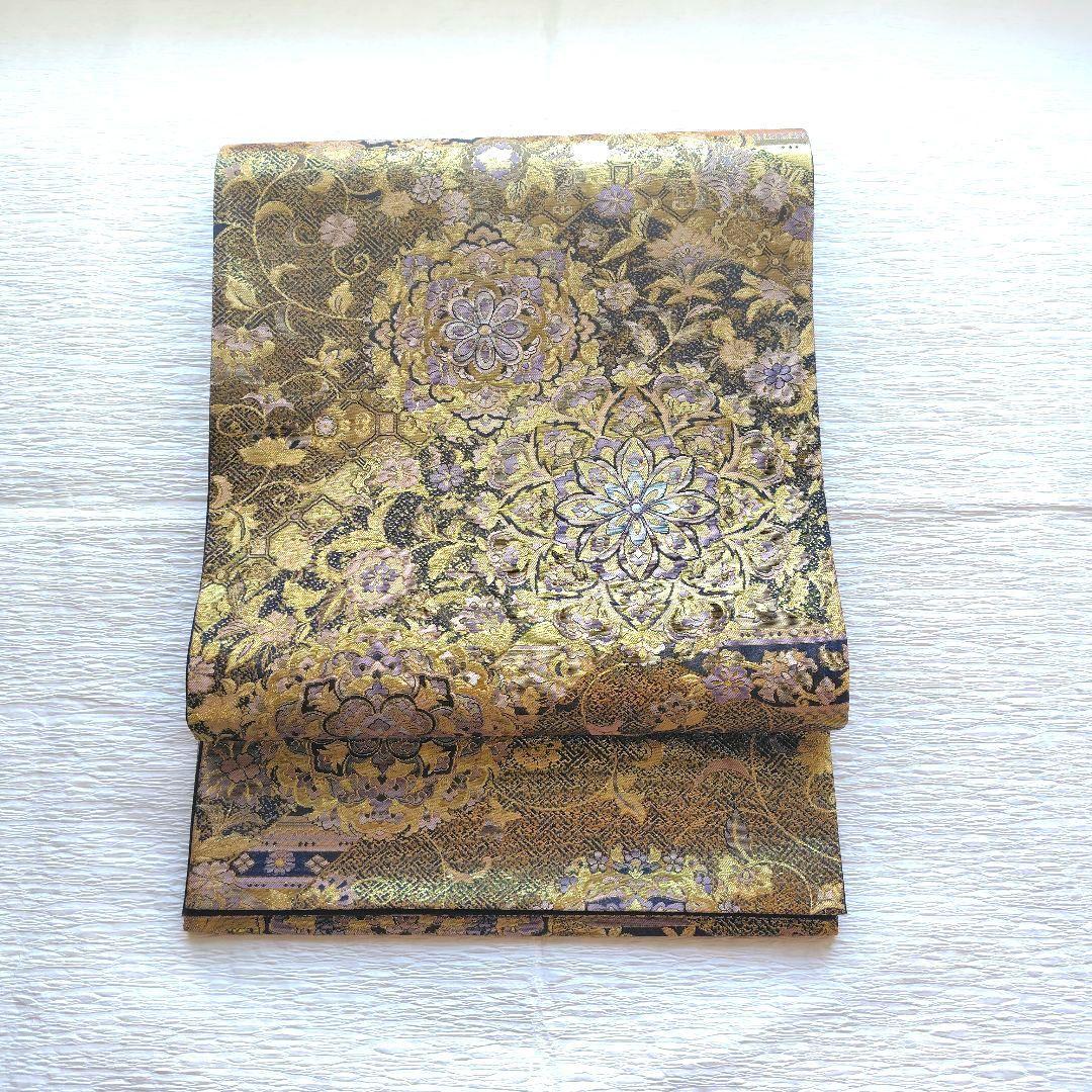 【逸品】袋帯 青銅彫金 華紋 唐花 着物 和装 訪問着 振袖 結婚式 成人式