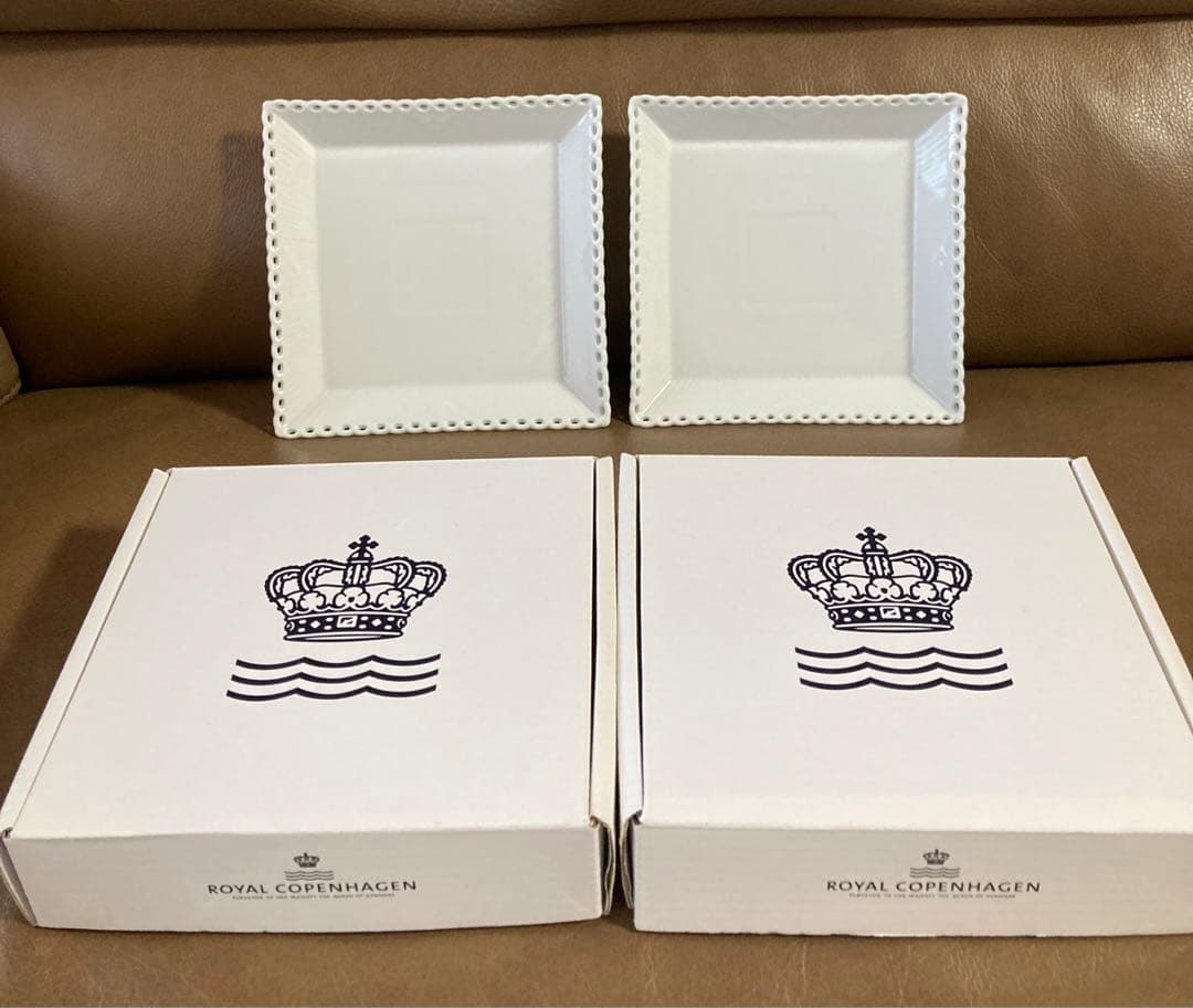 未使用 ロイヤルコペンハーゲン ホワイトフルーテッド フルレース スクエア S