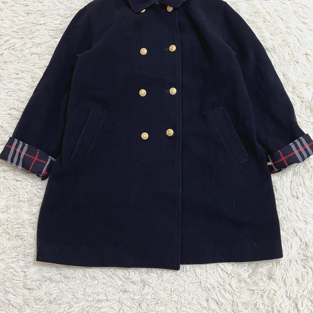 バーバリー フードコート ダブル チェック 金ボタン　 キルティング ネイビーM