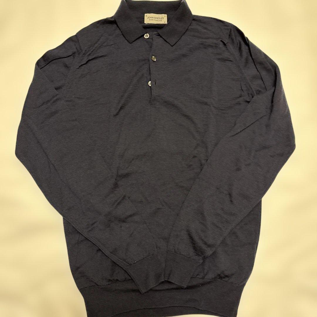 JOHN SMEDLEY ダークネイビー 長袖ポロシャツ M
