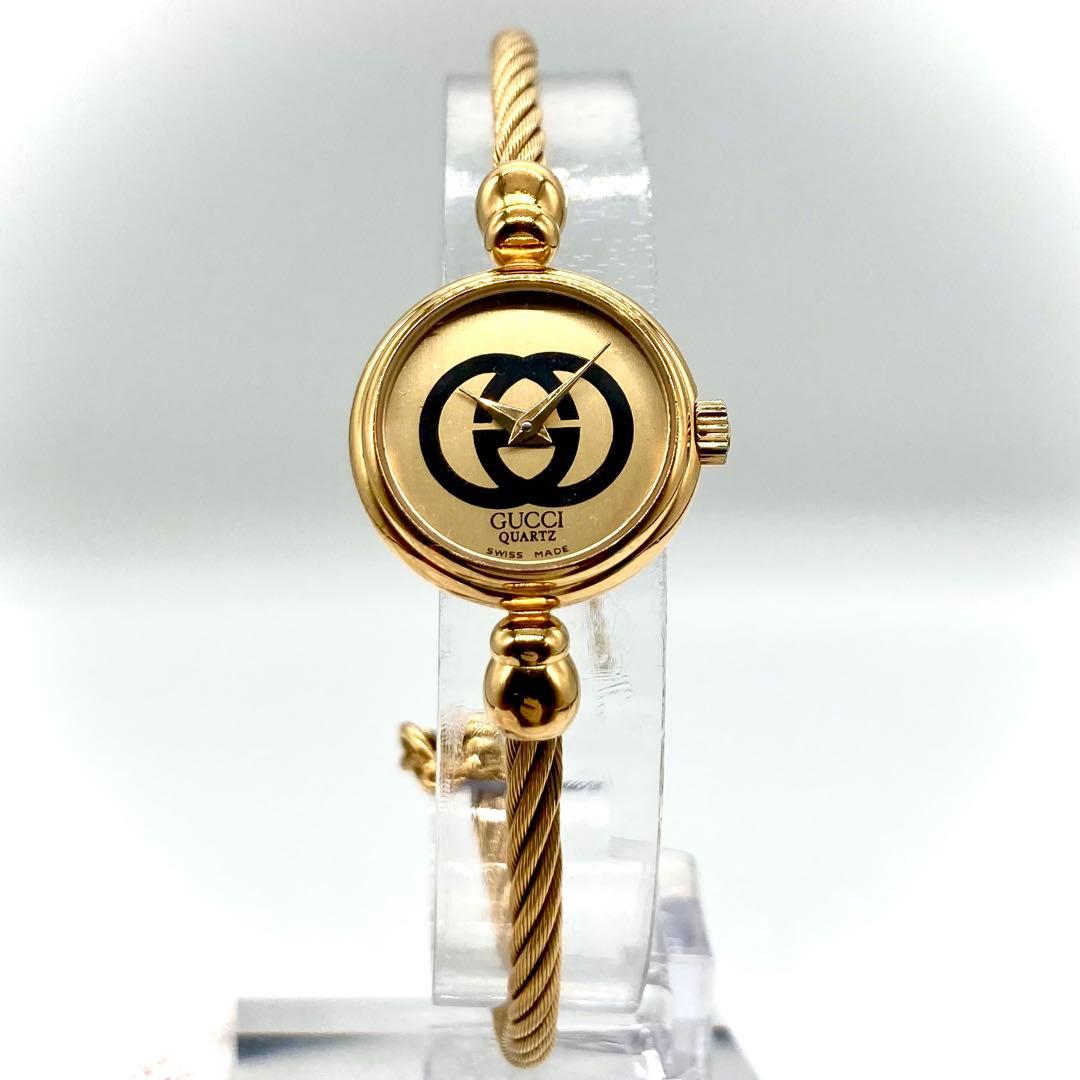 【稼動】 グッチ 腕時計 バングルウォッチ 2047.1L GG文字盤 ゴールド