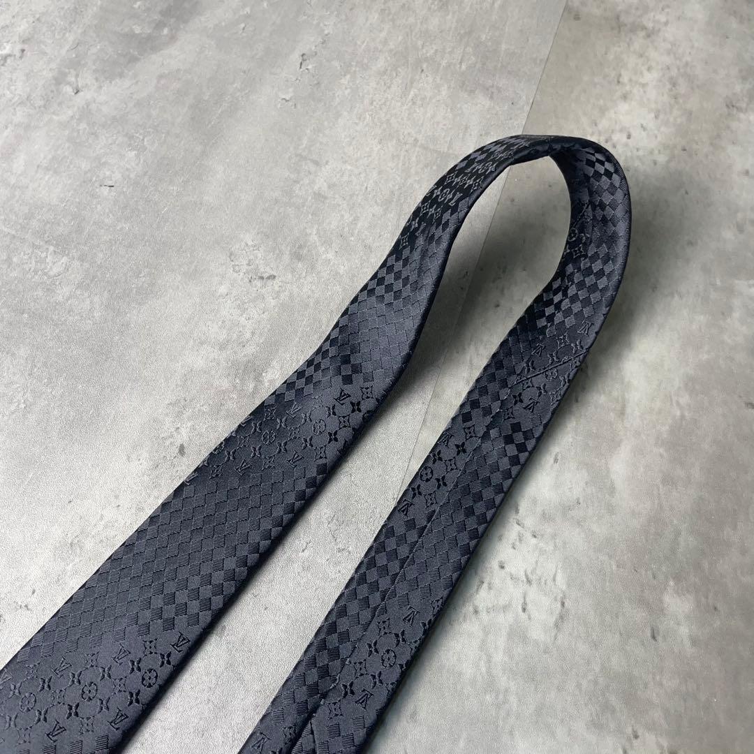 極美品 LOUIS VUITTON ジャガード ミックスモノグラム ネクタイ 銀