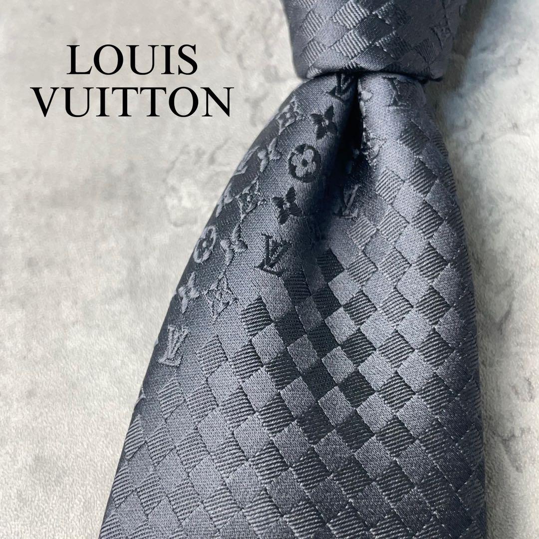 極美品 LOUIS VUITTON ジャガード ミックスモノグラム ネクタイ 銀