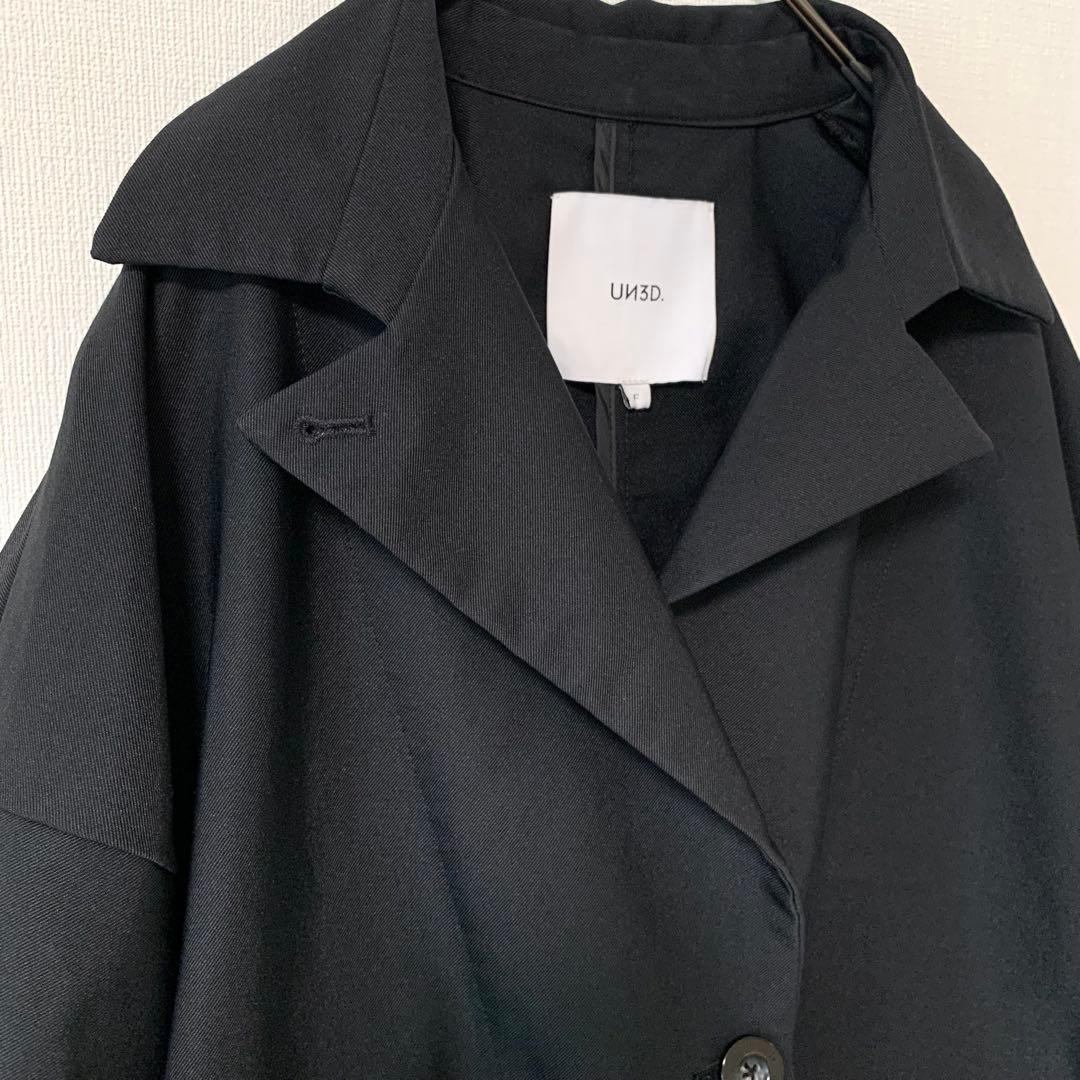 UN3D.／アンスリード　ショートオリガミトレンチコート　ブラック　Fサイズ