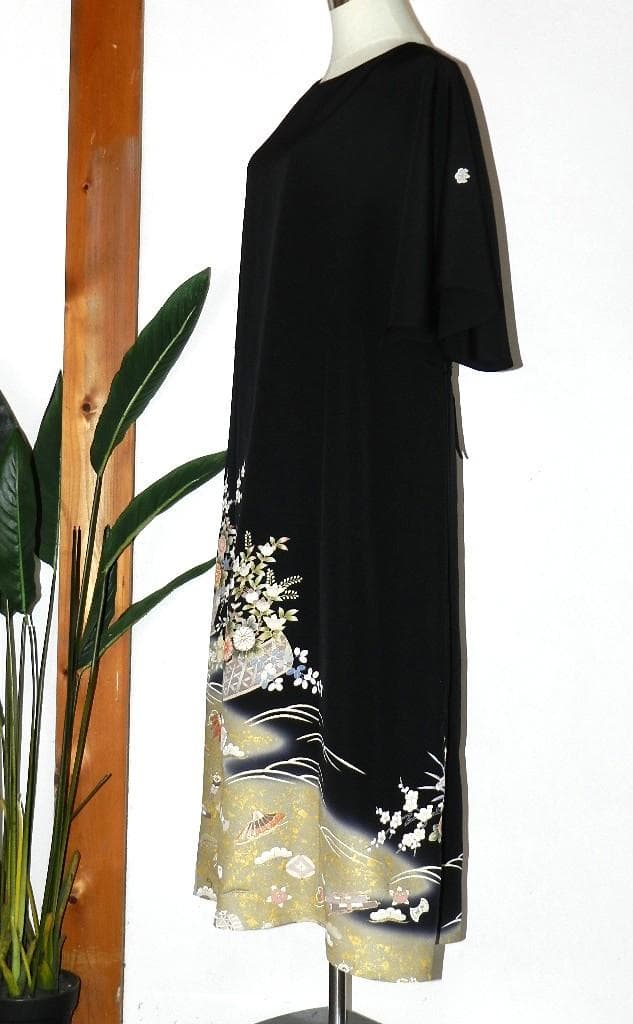 留袖　ワンピース　ドレス　フレアー袖　手書き友禅染　正絹　484　夢ちりめん