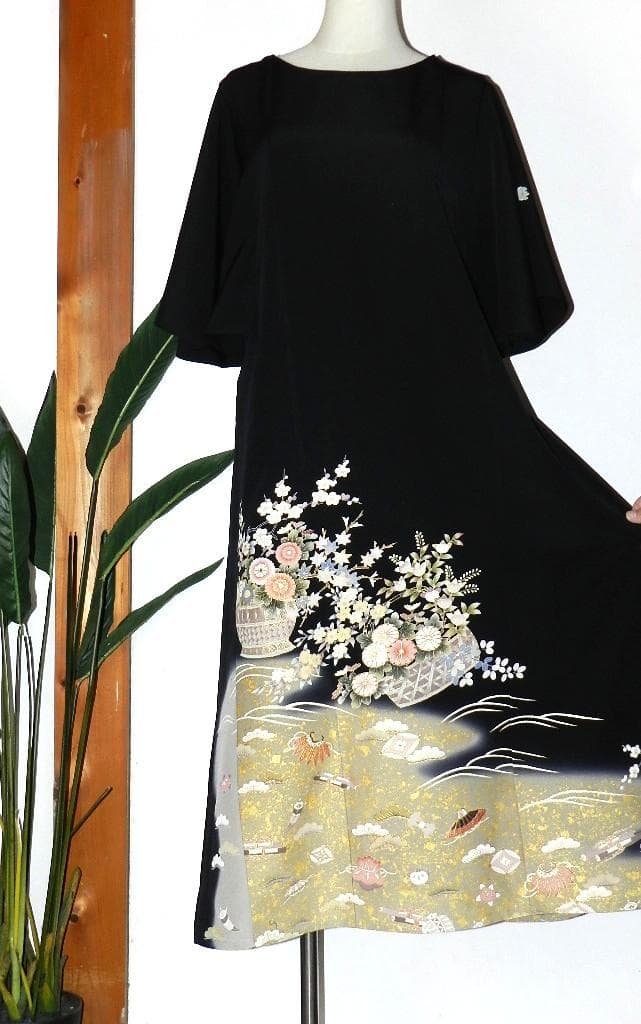 留袖　ワンピース　ドレス　フレアー袖　手書き友禅染　正絹　484　夢ちりめん