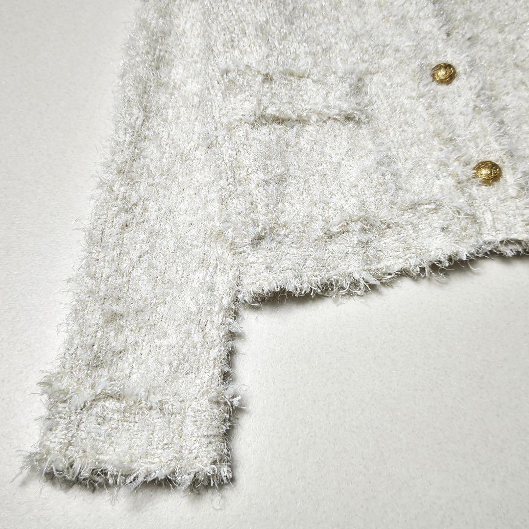 ウィムガゼット　ラメツィードニットジャケット　金ボタン　カーディガン　アイボリー