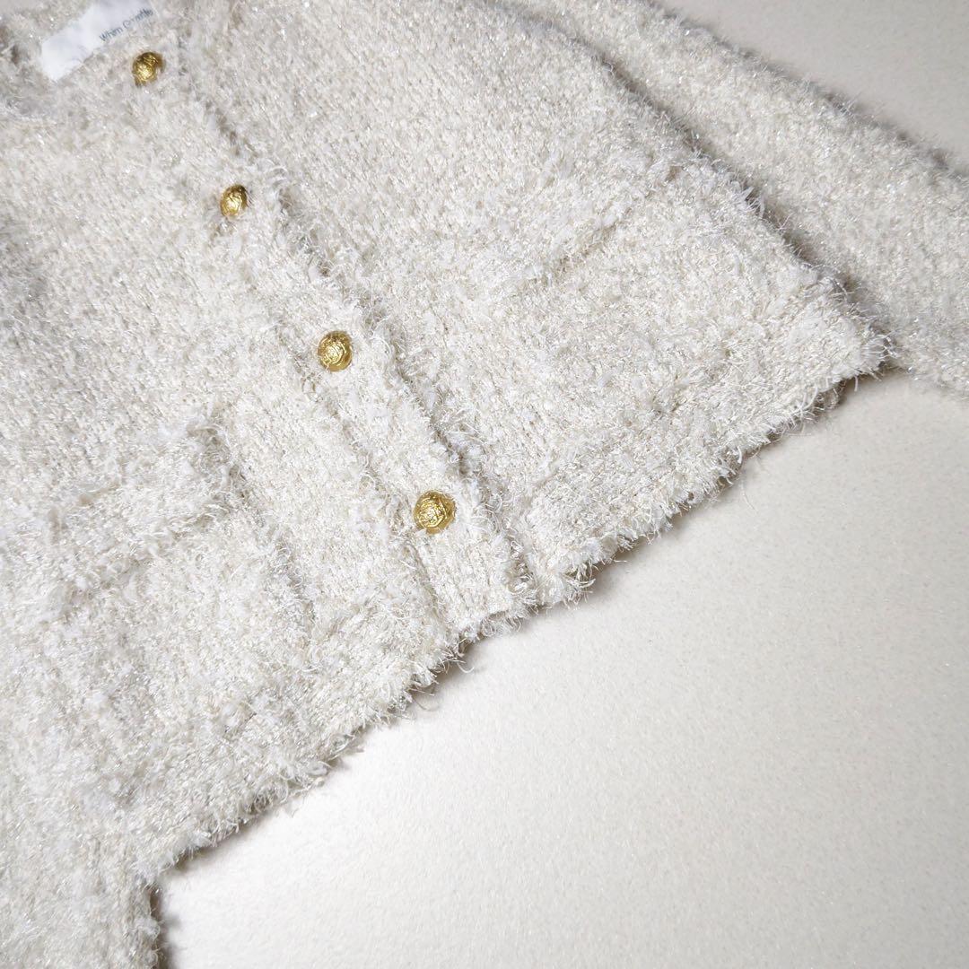 ウィムガゼット　ラメツィードニットジャケット　金ボタン　カーディガン　アイボリー