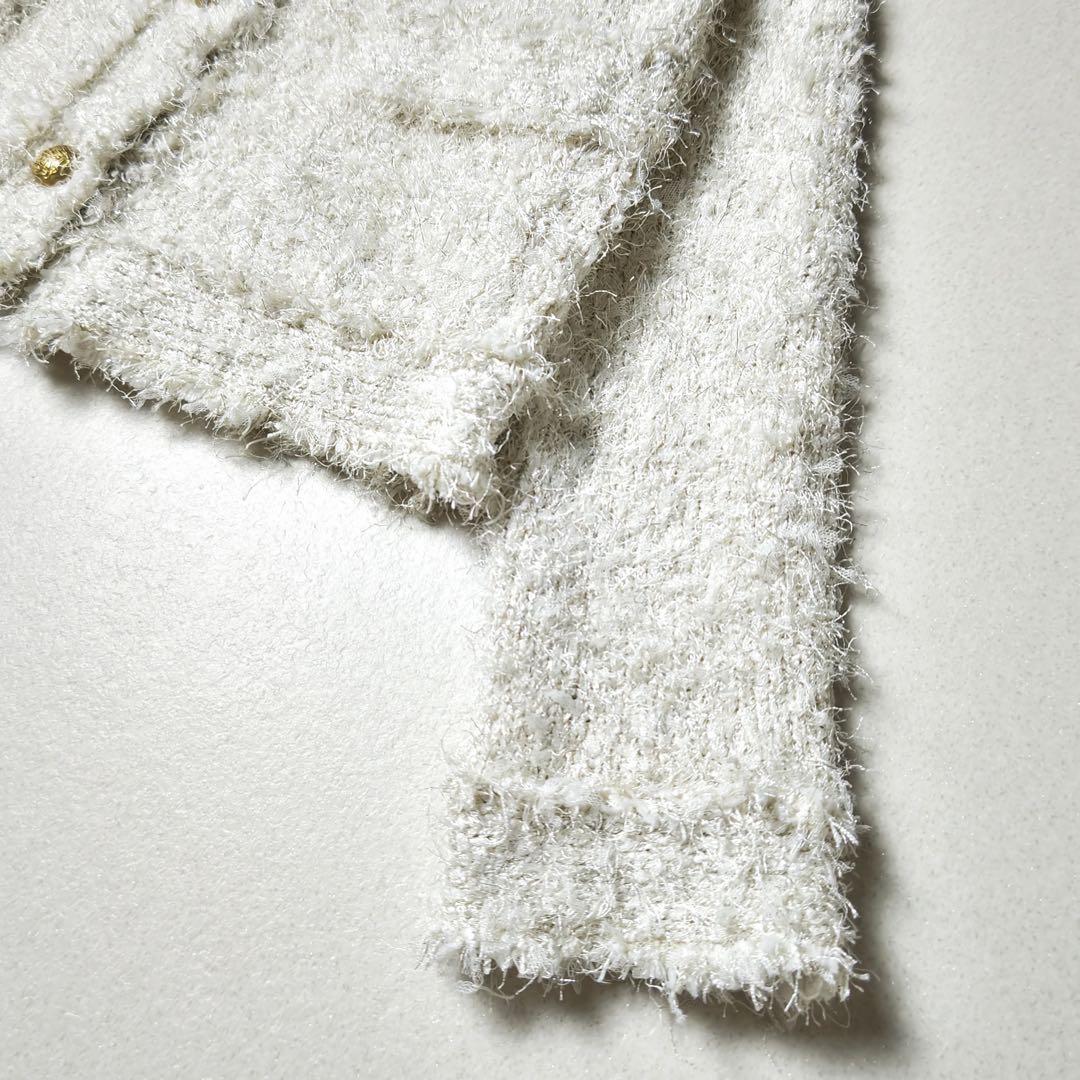 ウィムガゼット　ラメツィードニットジャケット　金ボタン　カーディガン　アイボリー