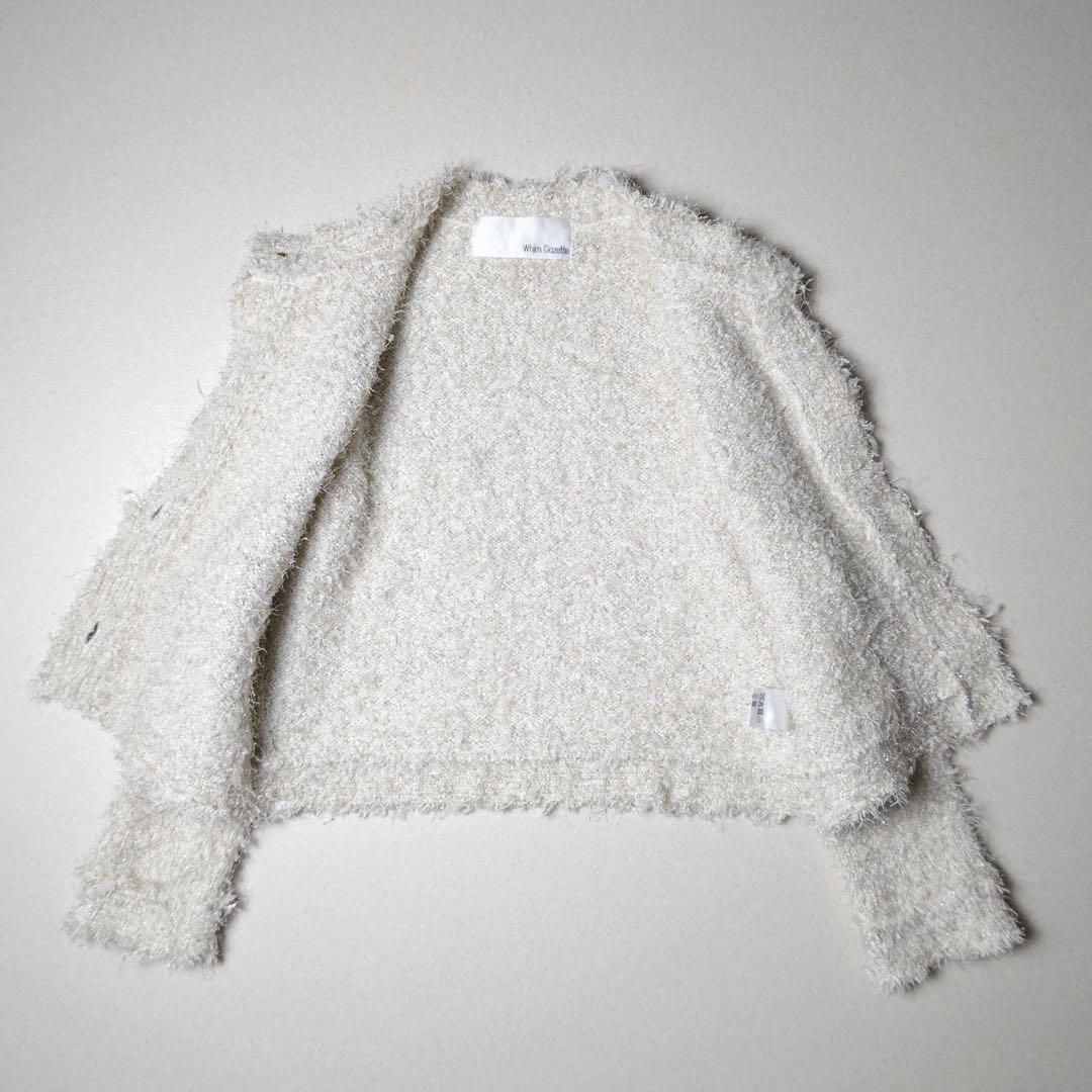 ウィムガゼット　ラメツィードニットジャケット　金ボタン　カーディガン　アイボリー