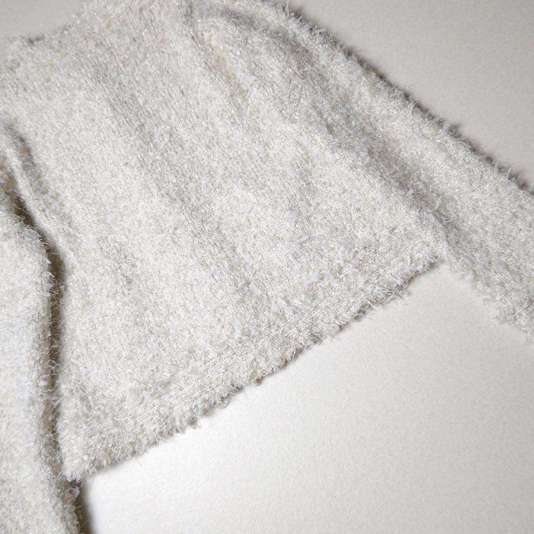 ウィムガゼット　ラメツィードニットジャケット　金ボタン　カーディガン　アイボリー