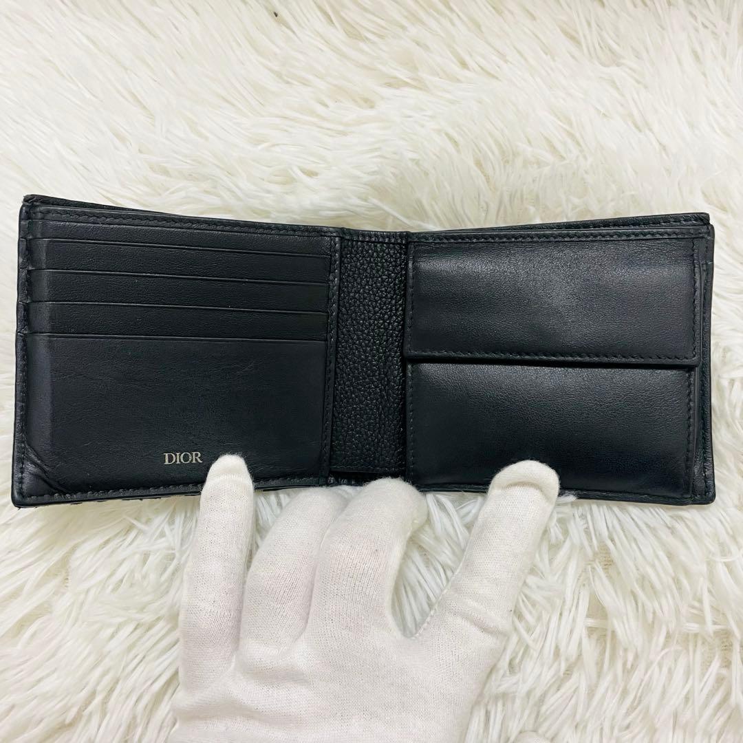 極美✨ディオール 二つ折り財布 レザー オブリーク レザー ブラック 現行 新作