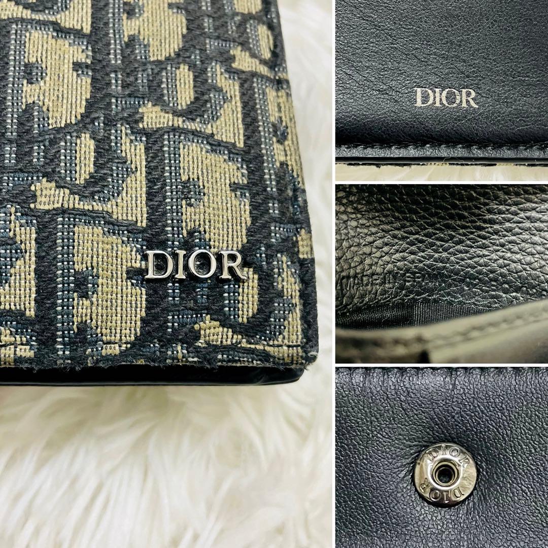 極美✨ディオール 二つ折り財布 レザー オブリーク レザー ブラック 現行 新作