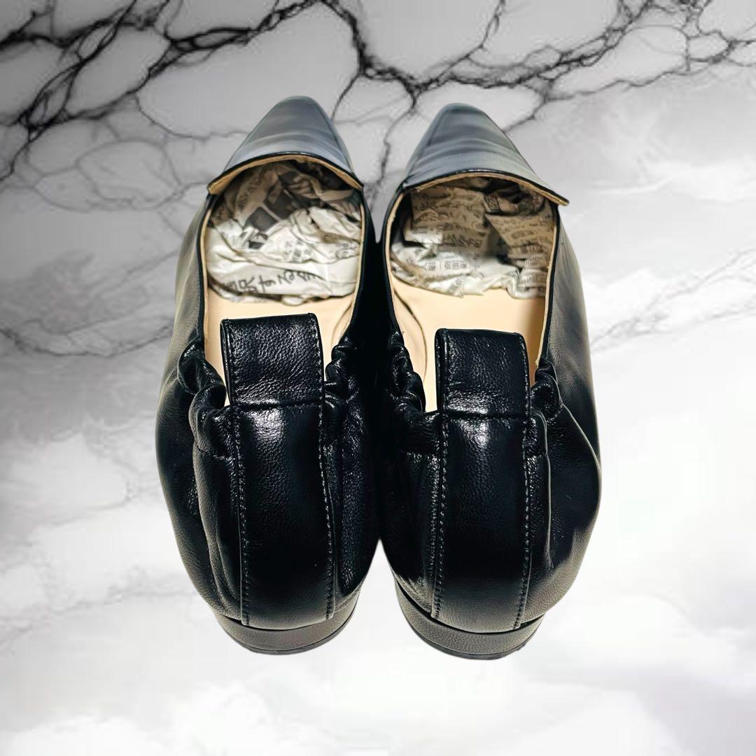 【ネブローニ】美品ゴートレザー ポインテッドトゥ フラットシューズ 黒 38