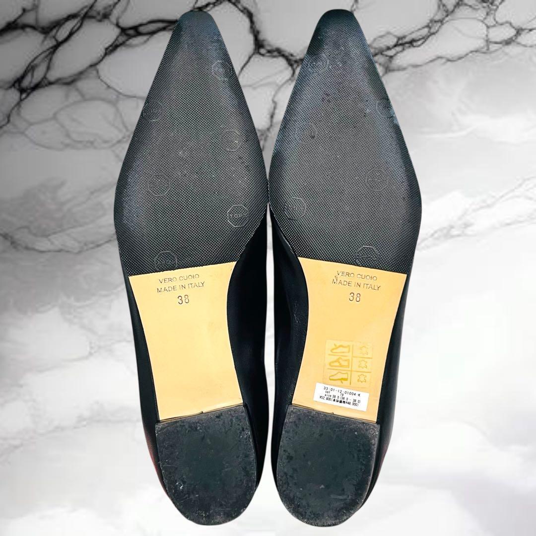 【ネブローニ】美品ゴートレザー ポインテッドトゥ フラットシューズ 黒 38