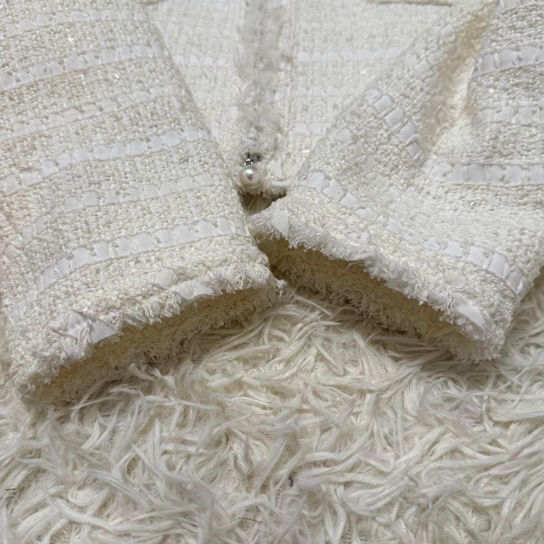 Rene ルネ ノーカラージャケット 白 ホワイト系 シルク混 34サイズ