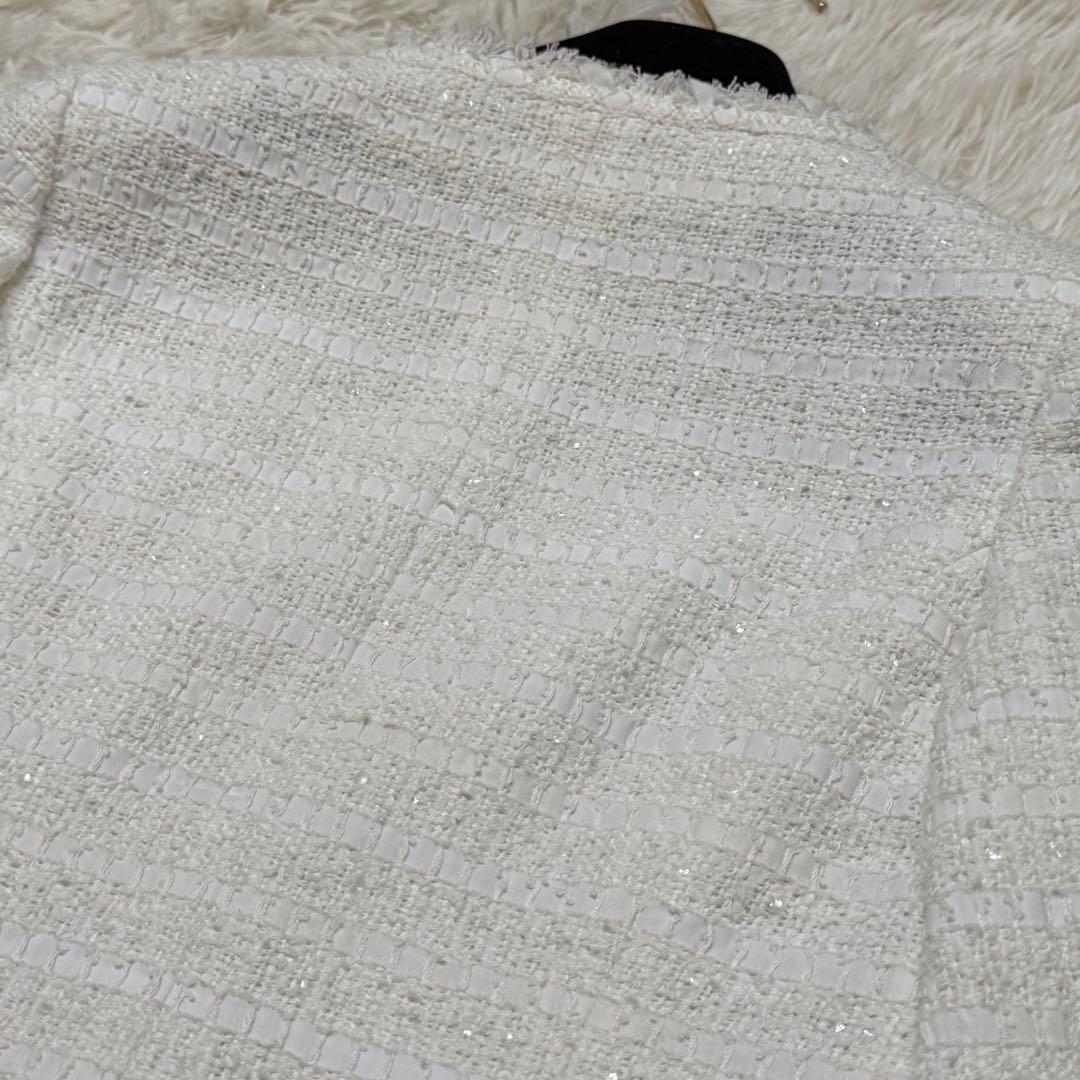 Rene ルネ ノーカラージャケット 白 ホワイト系 シルク混 34サイズ