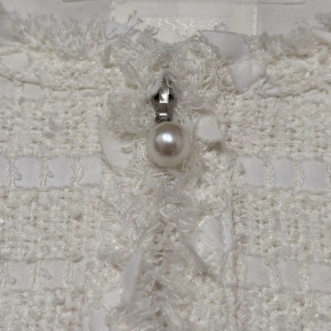 Rene ルネ ノーカラージャケット 白 ホワイト系 シルク混 34サイズ