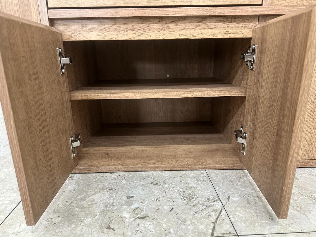 LOWYA 伸縮式キッチンカウンター 食器棚 ブラウン