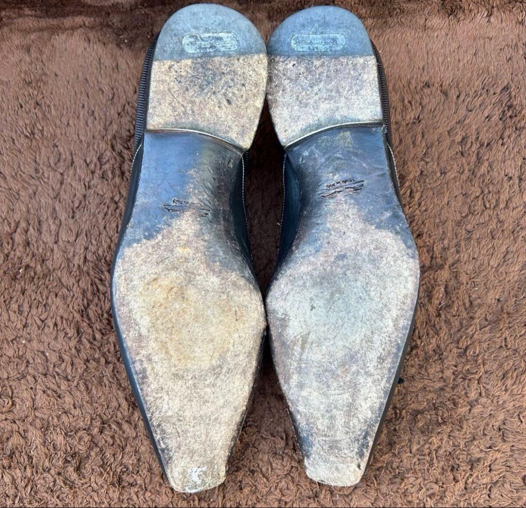 サントーニ　黒 レザー メッシュ ドレスシューズ