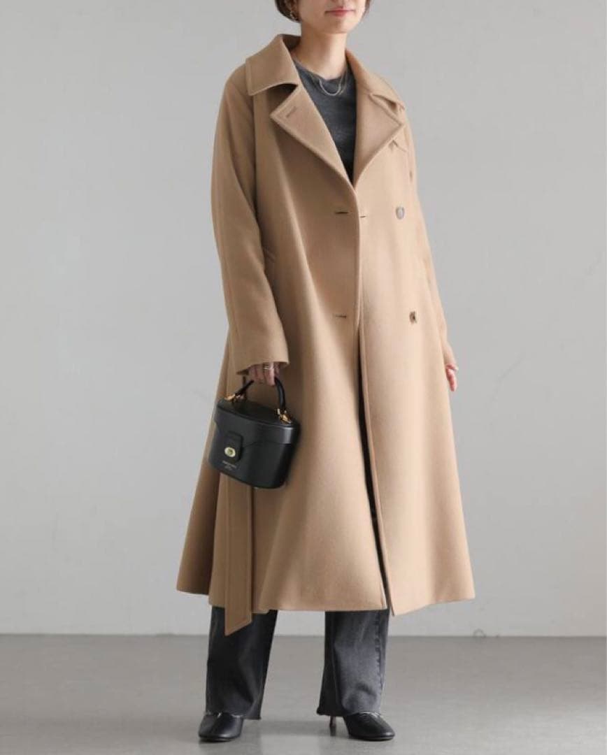 24AW ラトータリテ ステンカラーコート 定価4.9万 ロング キャメル 38