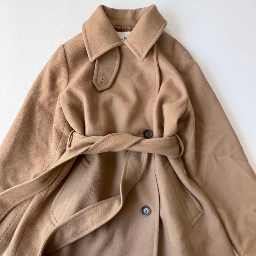 24AW ラトータリテ ステンカラーコート 定価4.9万 ロング キャメル 38